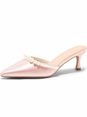 Light Pink Pearl-Trim Kitten Heel Mule Size 8 brand new in box